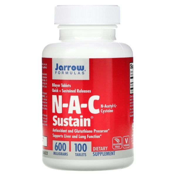 Jarrow Formulas, N-A-C Sustain, N-acetil-L-cisteína, 600 mg, 100 comprimidos