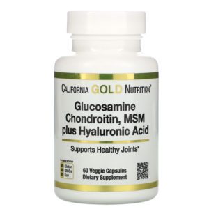 California Gold Nutrition, Glucosamina, condroitina y MSM más ácido hialurónico, 60 cápsulas vegetales