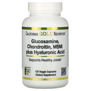 California Gold Nutrition, Glucosamina, condroitina y MSM más ácido hialurónico, 120 cápsulas vegetales