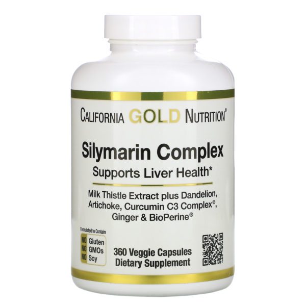 California Gold Nutrition, Complejo de silimarina, Salud hepática, Cardo mariano, Curcumina, Alcachofa, Diente de león, Jengibre, Pimienta negra, 360 cápsulas vegetales