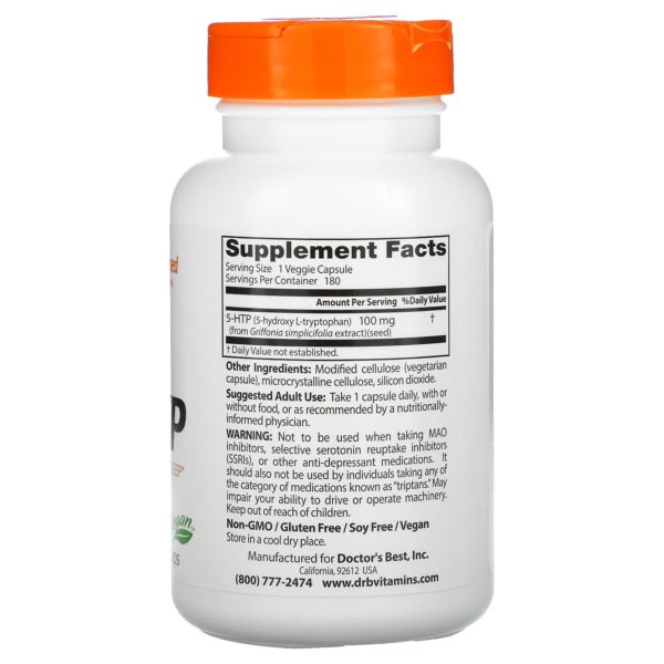 Doctor's Best, 5-hidroxitriptófano, 100 mg, 180 cápsulas vegetales - Imagen 2