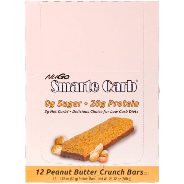 NuGo Nutrition, Smarte Carb Bar, Peanut Butter Crunch, 12 Bars, 1.76 oz (50 g) Each - Imagen 2