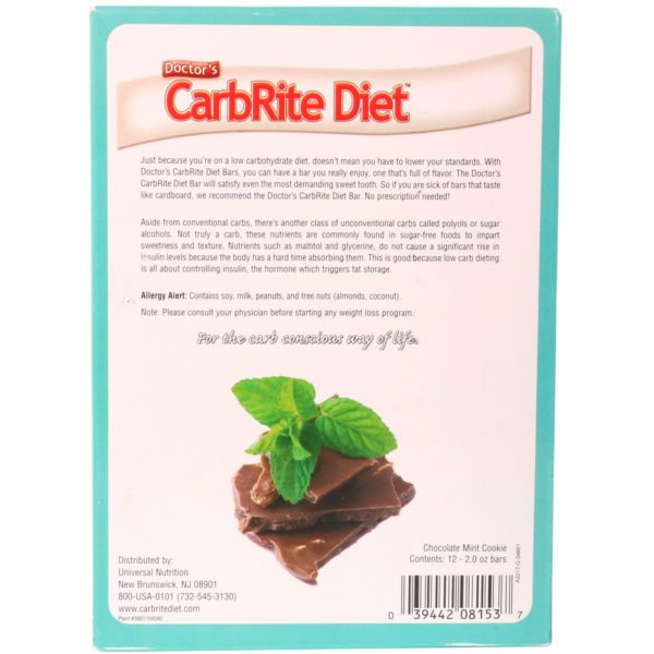 Universal Nutrition, Doctor's CarbRite Diet Bars, Chocolate Mint Cookie, 12 Bars, 2.00 oz (56.7 g) Each - Imagen 3