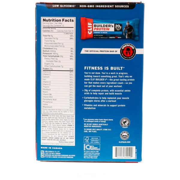 Clif Bar, Builder's Protein Bar, Cookies N' Cream, 12 Bars, 2.40 oz (68 g) Each - Imagen 3