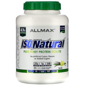 ALLMAX Nutrition, IsoNatural, aislado de proteína de suero de leche ultrapuro y 100 % natural (WPI90), vainilla, 5 lbs (2.27 kg)