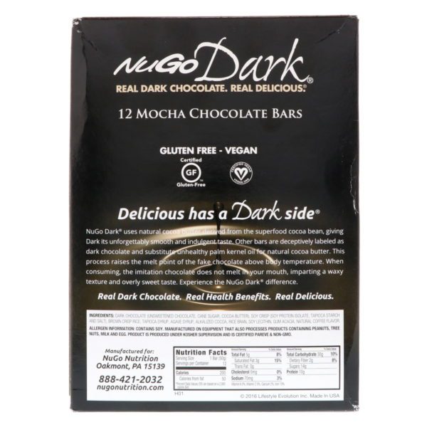 NuGo Nutrition, NuGo Dark, barras de proteína, Moca chocolate, 12 barras, 1.76 oz (50 g) c/u - Imagen 3