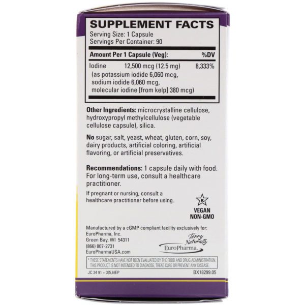 Terry Naturally, Terry Naturally, Tri-Yodo, 12.5 mg, 90 Cápsulas - Imagen 2