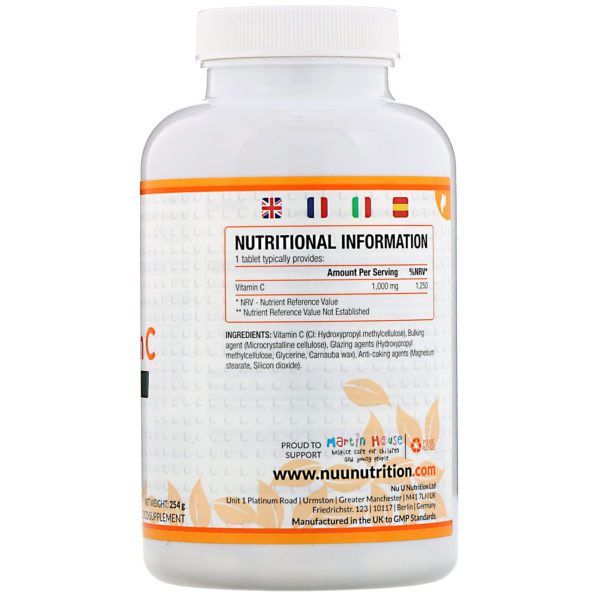 Nu U Nutrition, Vitamina C, 1000 mg, 180 comprimidos veganos - Imagen 2