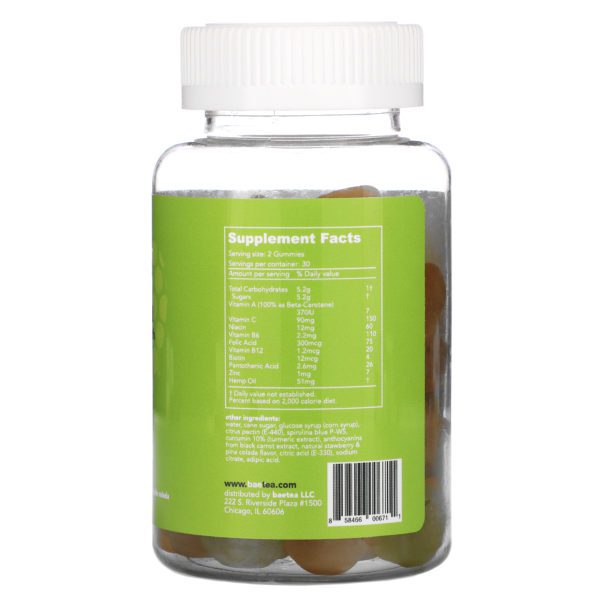 Baebody, BaeTea, Hemp Oil Multivitamin, Strawberry & Pina Colada, 60 Gummies - Imagen 2