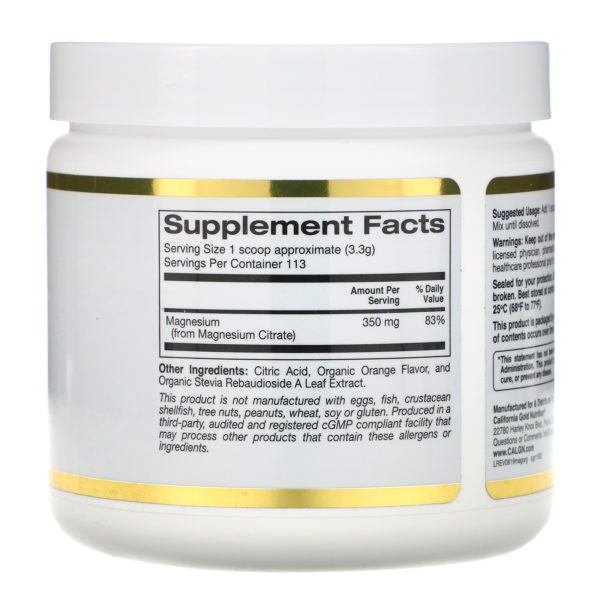 California Gold Nutrition, Bebidas, Magnesio en polvo, Sabor a naranja, 373 g (13,1 oz) - Imagen 2