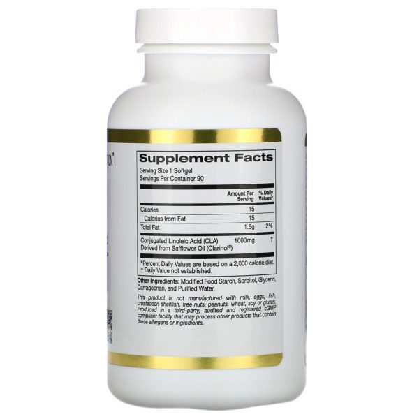California Gold Nutrition, CLA, Clarinol, Ácido linoleico conjugado, 1000 mg, 90 cápsulas blandas - Imagen 2