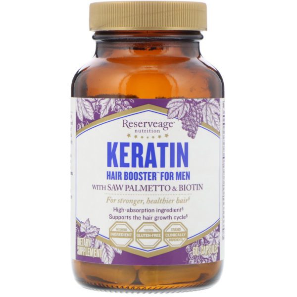 ReserveAge Nutrition, Refuerzo de keratina capilar para hombres, 60 cápsulas