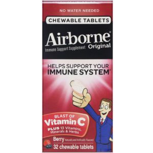 AirBorne, Suplemento de apoyo inmunitario, Original, Bayas, 32 comprimidos masticables