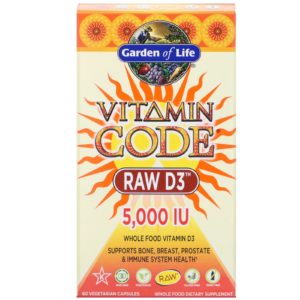 Garden of Life, Vitamin Code, RAW D3, 5000 UI, 60 cápsulas vegetales