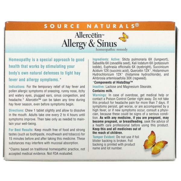 Source Naturals, Allercetin, Alergia y senos nasales, 48 comprimidos homeopáticos - Imagen 2