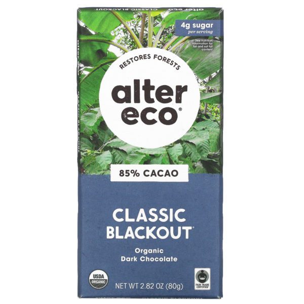 Alter Eco, Classic Blackout, Barra de chocolate negro orgánico, 85 % cacao, 80 g (2,82 oz)