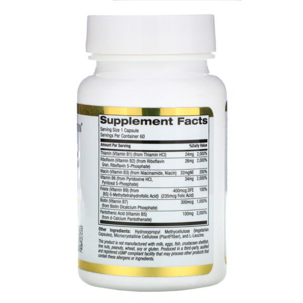 California Gold Nutrition, Complejo B, Complejo de vitamina B esencial, 60 cápsulas vegetales - Imagen 2