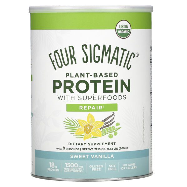 Four Sigmatic, Plant-Based Protein with Superfoods, Sweet Vanilla, 1.32 lbs (600 g)