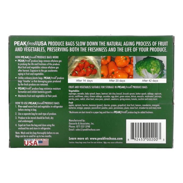PEAKfresh USA, Bolsas para frutas y vegetales con precintos, Reutilizables, 10 bolsas - Imagen 2