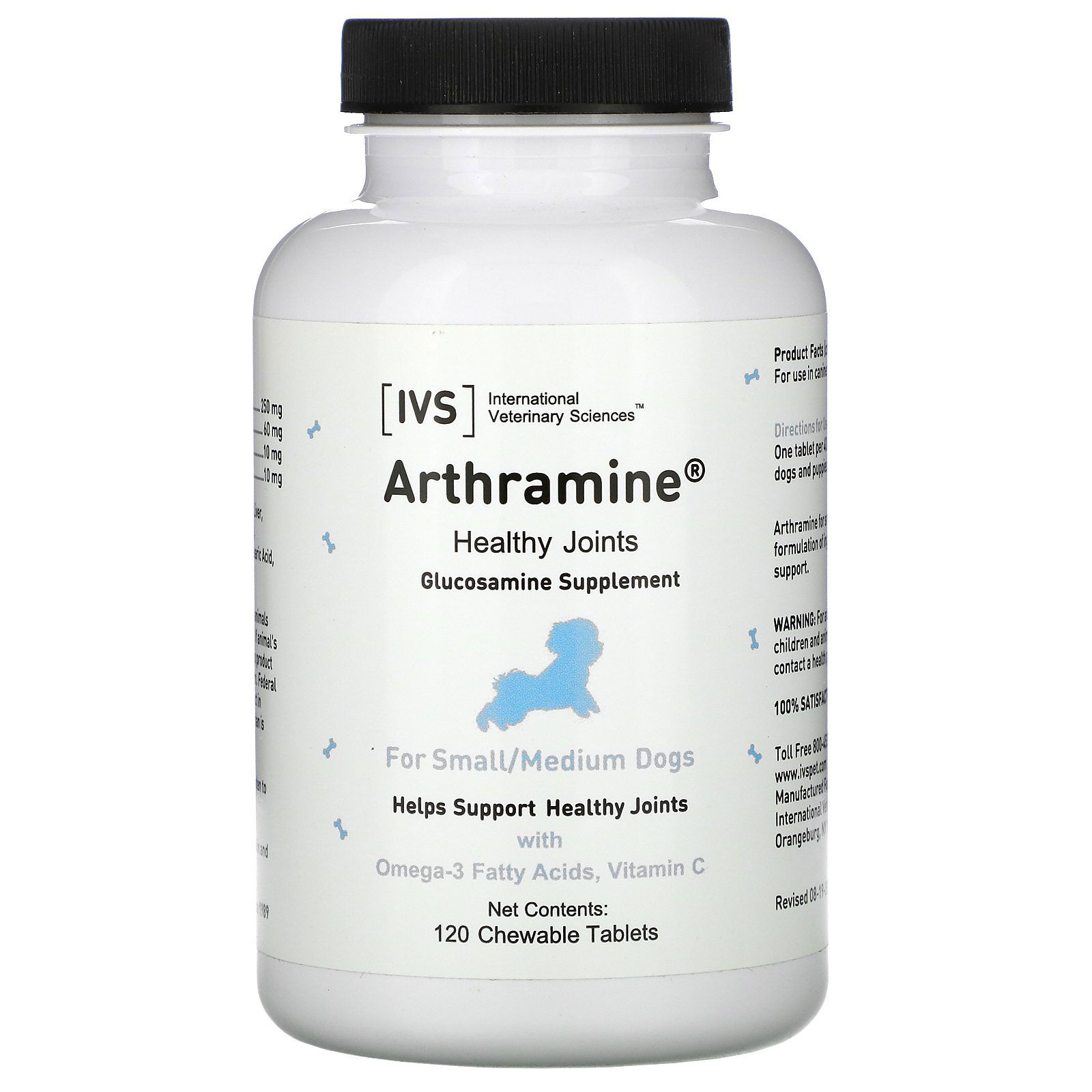 International Veterinary Sciences Arthramine Glucosamine Supplement For Small Medium Dogs 120 Chewable Tablets Allnatural