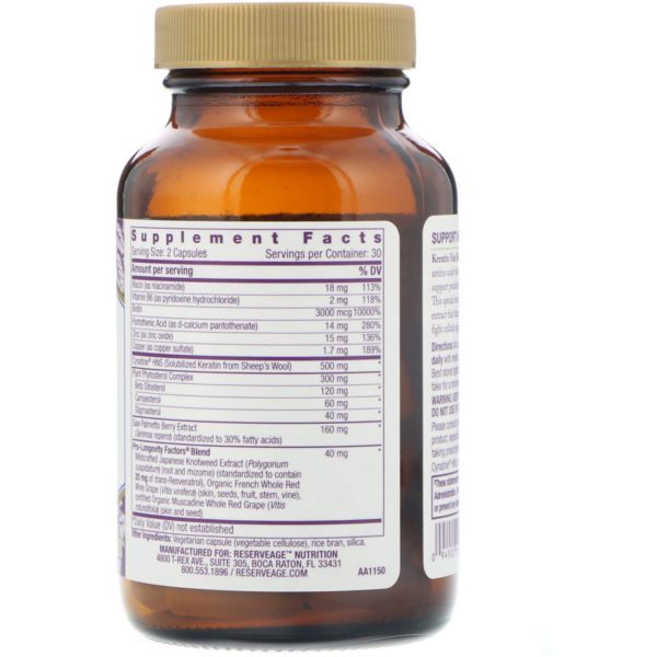 ReserveAge Nutrition, Refuerzo de keratina capilar para hombres, 60 cápsulas - Imagen 2