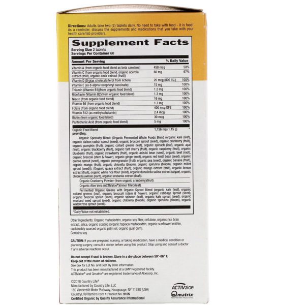 Country Life, Realfood Organics, For Women, 120 Easy to Swallow Tablets - Imagen 2