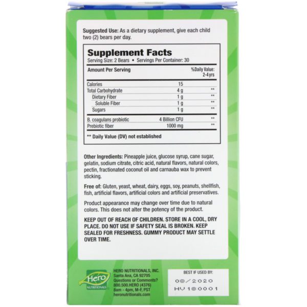 Hero Nutritional Products, Yummi Bears, probióticos y prebióticos, sabor a fresa y naranja natural, 60 gomitas deliciosas - Imagen 2