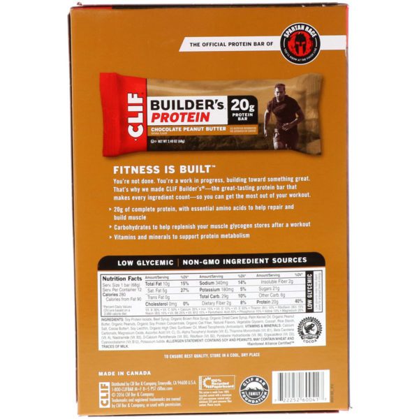 Clif Bar, Barra de proteínas de físicoculturista, mantequilla de maní y chocolate, 12 barras, 2.4 oz (68 g) c/u - Imagen 3