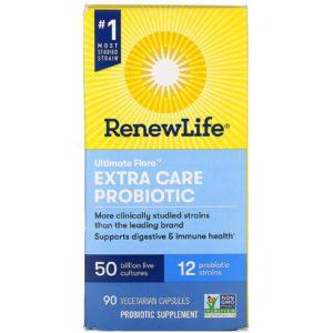Renew Life, Ultimate Flora, Probiótico para cuidado adicional, 50.000 millones de cultivos vivos, 90 cápsulas vegetales