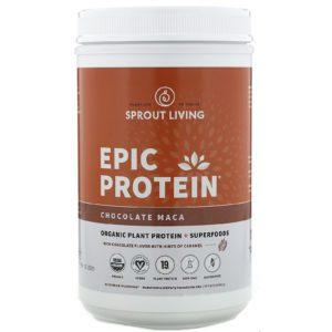 Sprout Living, Epic Protein, Proteína vegetal orgánica y superalimentos, Chocolate y maca, 910 g (2 lb)