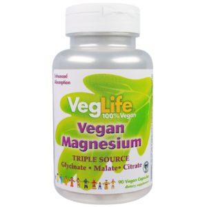 VegLife, Magnesio vegano, triple fuente, 90 cápsulas veganas