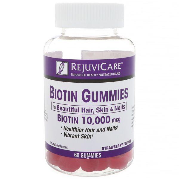 Rejuvicare, Gomitas de biotina, sabor frutilla, 10 000 mcg, 60 gomitas