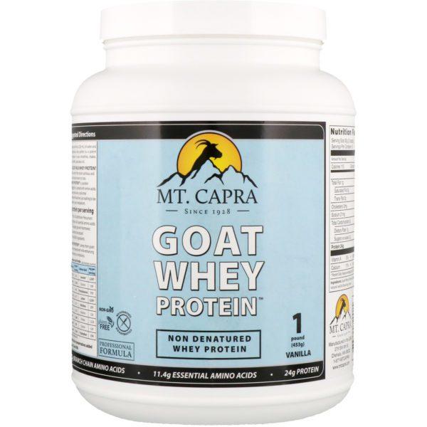 Mt. Capra, Proteína de suero de leche de cabra, vainilla, 1 libra (453 g)