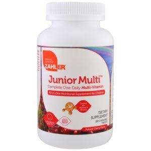 Zahler, Junior Multi, Multivitamínico Completo Uno al Día, Sabor Natural Cereza, 180 Tabletas masticables