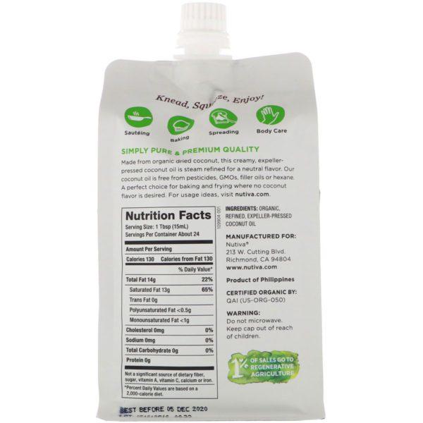 Nutiva, Producto orgánico con dosificador, Aceite de coco refinado por vapor, 355 ml (12 oz. líq.) - Imagen 2