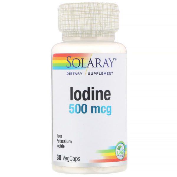 Solaray, Yodo proveniente del yoduro de potasio, 500 mcg, 30 cápsulas vegetales