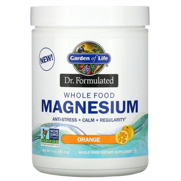 Garden of Life, Producto  formulado por un médico, Magnesio en polvo proveniente de alimentos integrales, Naranja, 197,4 g (7 oz)
