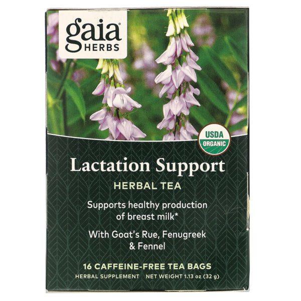 Gaia Herbs, Té de hierbas, Suplemento para la lactancia, Sin cafeína, 16 bolsitas de té, 32 g (1,13 oz)