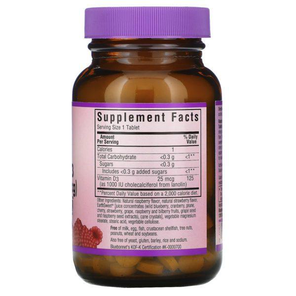 Bluebonnet Nutrition, Earth Sweet Chewables, Vitamin D3, Raspberry, 1,000 IU (25 mcg), 90 Chewable Tablets - Imagen 2