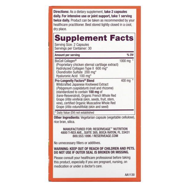 ReserveAge Nutrition, Collagen Booster, con ácido hialurónico y resveratrol, 60 cápsulas - Imagen 2