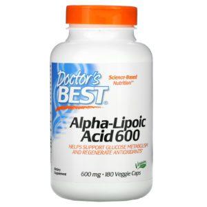 Doctor's Best, Ácido alfa-lipoico 600, 600 mg, 180 cápsulas vegetales