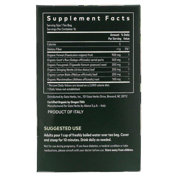 Gaia Herbs, Té de hierbas, Suplemento para la lactancia, Sin cafeína, 16 bolsitas de té, 32 g (1,13 oz) - Imagen 2