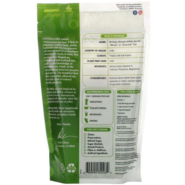 MRM, Organic Moringa Powder, 8.5 oz (240 g) - Imagen 2