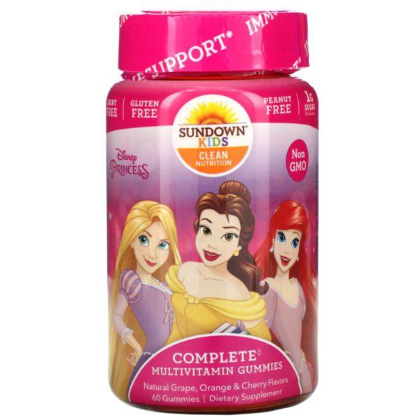 Sundown Naturals Kids, Complete Multivitamin Gummies, Disney Princess, Natural Grape, Orange & Cherry Flavored, 60 Gummies