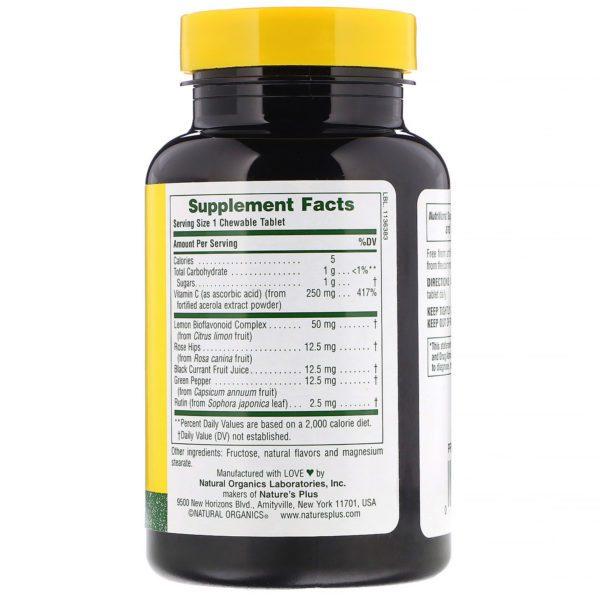 Nature's Plus, Acerola-C, Masticable, 250 mg, 90 comprimidos - Imagen 2