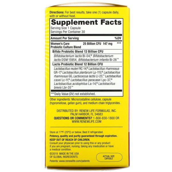 Renew Life, Ultimate Flora, Women's Care Probiotic, 25 Billion Live Cultures, 30 Vegetarian Capsules - Imagen 2