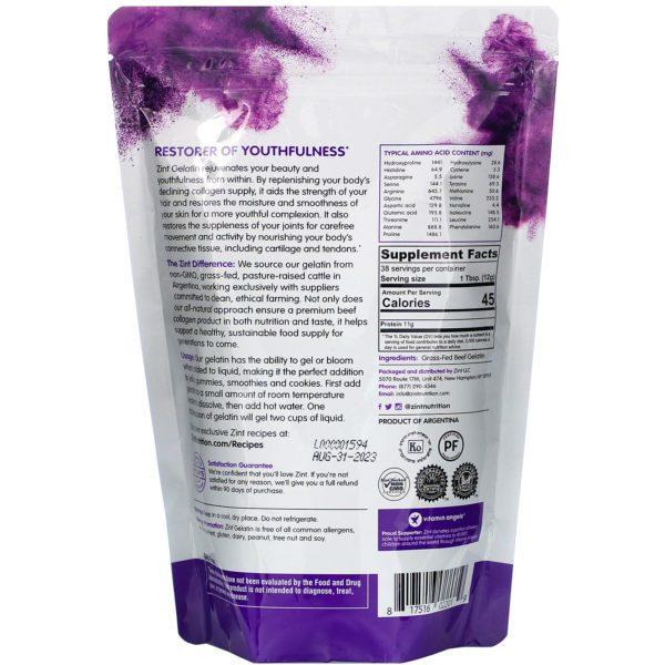 Zint, Grass-Fed Beef Gelatin, Thickening Protein Powder, 16 oz (454 g) - Imagen 2
