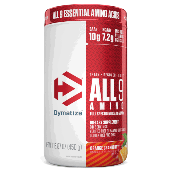 Dymatize Nutrition, Todos los 9 aminos, naranja y arándanos, 15.87 oz (450 g)