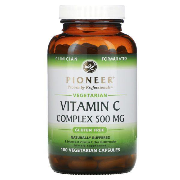 Pioneer Nutritional Formulas, Complejo de vitamina C, 500 mg, 180 cápsulas vegetales
