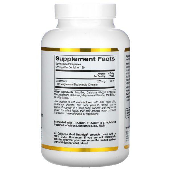 California Gold Nutrition, Magnesium Bisglycinate, 200 mg , 240 Veggie Capsules - Imagen 2